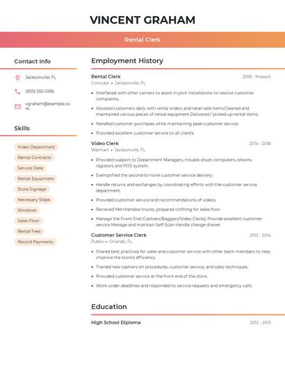 Rental Clerk Resume