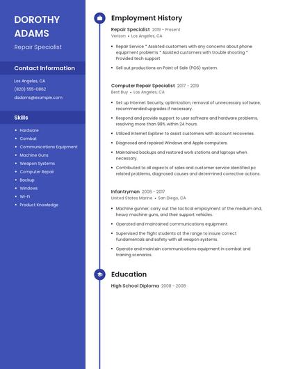 Repair Specialist Resume