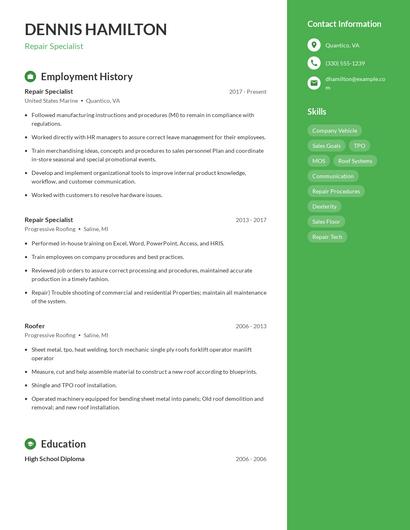 Repair Specialist Resume