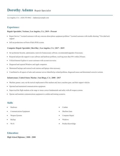 Repair Specialist Resume