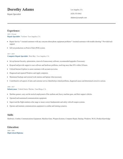 Repair Specialist Resume