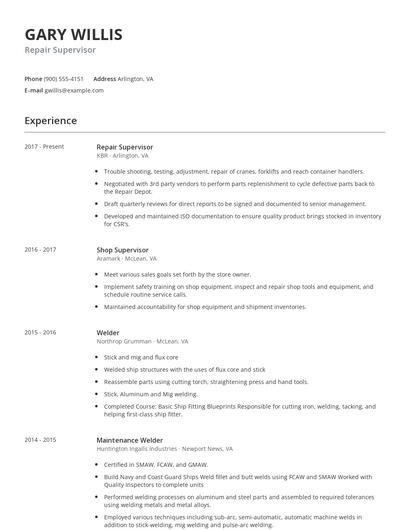 Repair Supervisor Resume