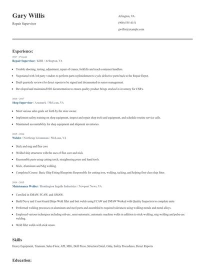 Repair Supervisor Resume