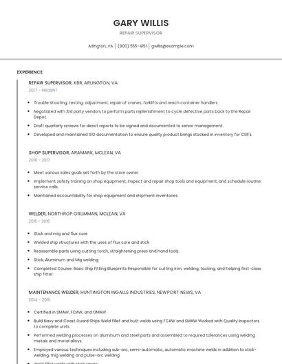 Repair Supervisor Resume