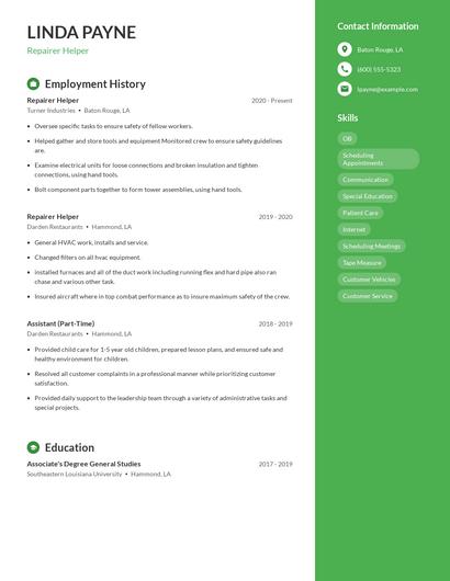 Repairer Helper Resume
