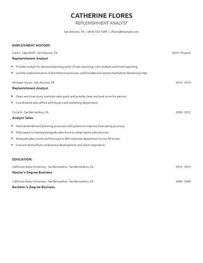 Replenishment Analyst Resume