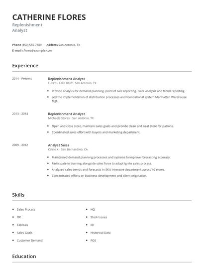 Replenishment Analyst Resume