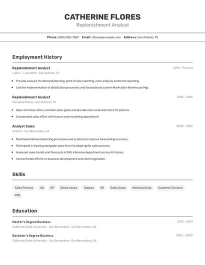 Replenishment Analyst Resume