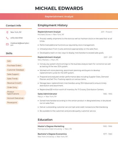 Replenishment Analyst Resume
