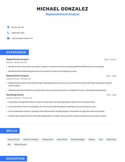 Replenishment Analyst Resume