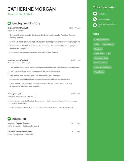 Replenishment Analyst Resume