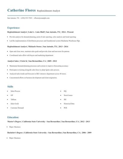Replenishment Analyst Resume