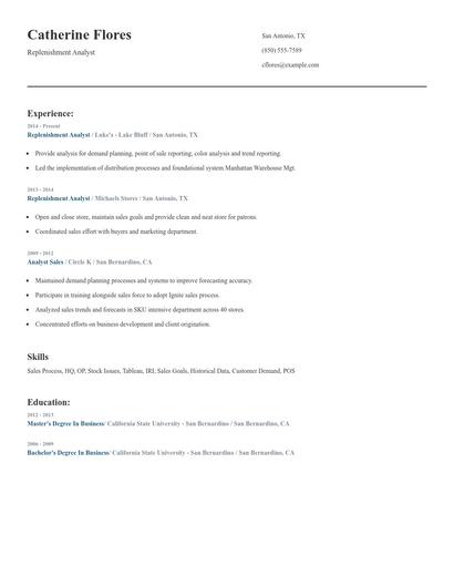 Replenishment Analyst Resume
