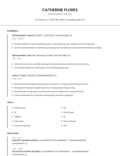 Replenishment Analyst Resume
