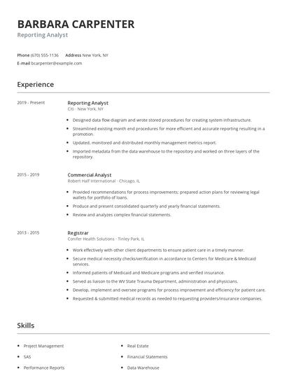 Reporting Analyst Resume