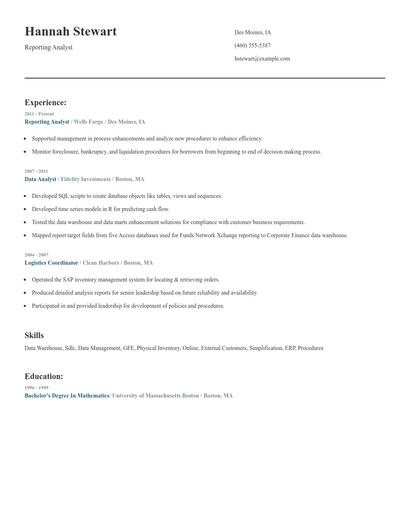 Reporting Analyst Resume