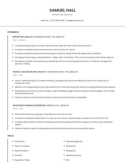 Reporting Analyst Resume