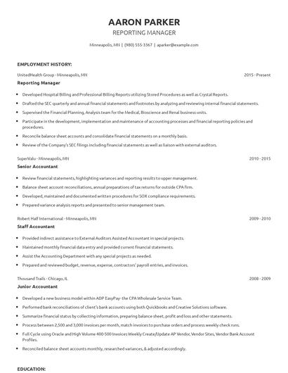 Reporting Manager Resume