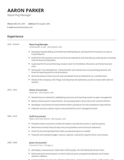 Reporting Manager Resume