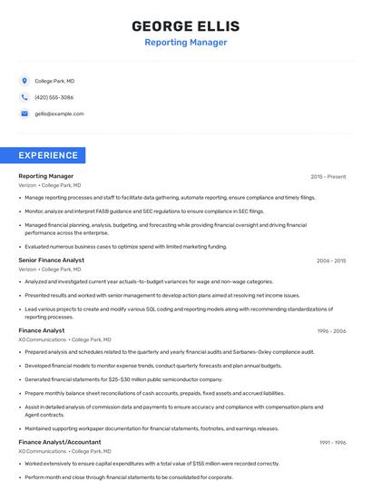 Reporting Manager Resume