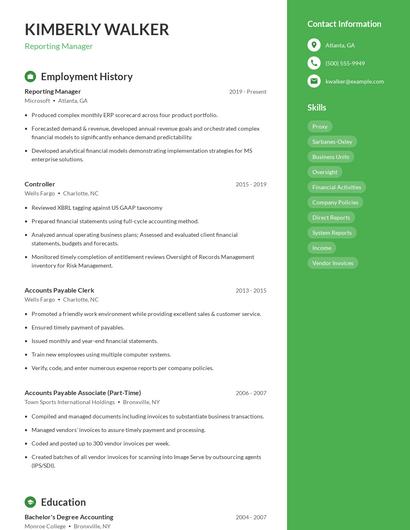 Reporting Manager Resume