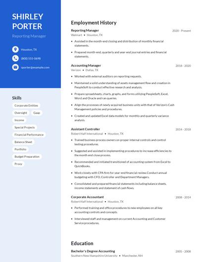 Reporting Manager Resume