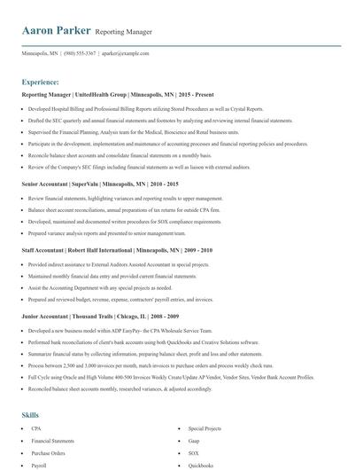 Reporting Manager Resume