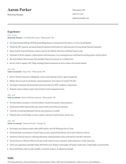 Reporting Manager Resume