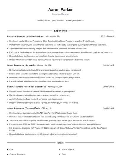 Reporting Manager Resume