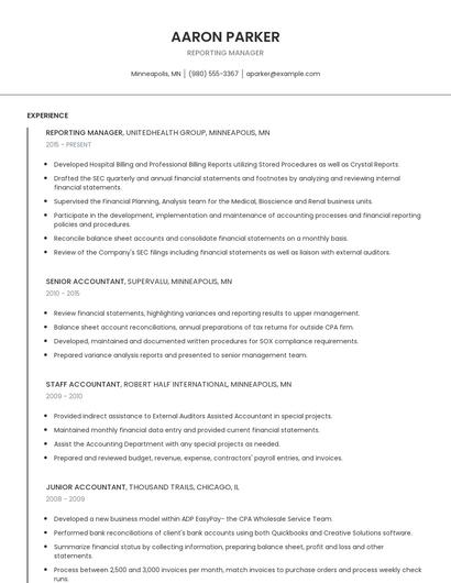 Reporting Manager Resume