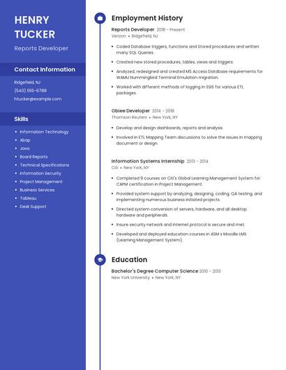 Reports Developer Resume