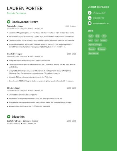 Reports Developer Resume