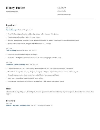 Reports Developer Resume