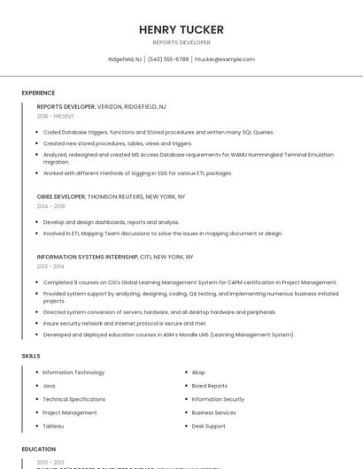 Reports Developer Resume