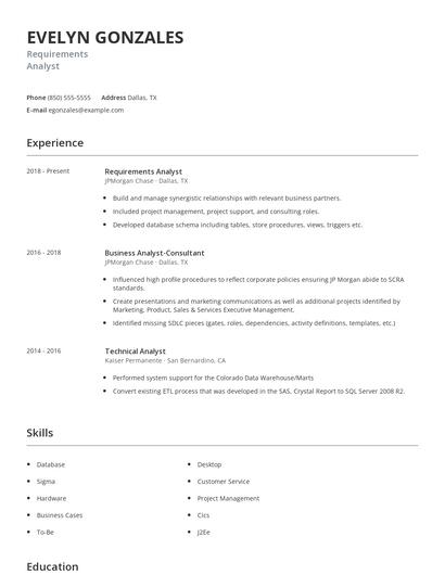 Requirements Analyst Resume