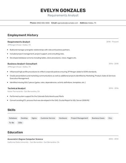 Requirements Analyst Resume