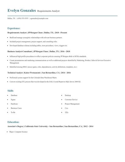 Requirements Analyst Resume