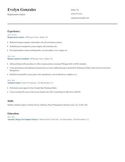 Requirements Analyst Resume