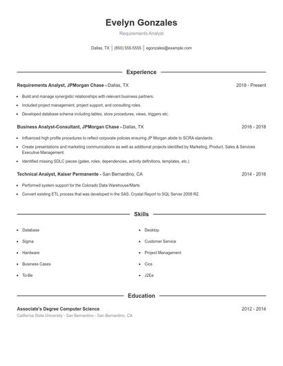 Requirements Analyst Resume