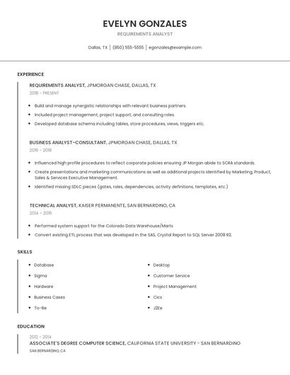 Requirements Analyst Resume