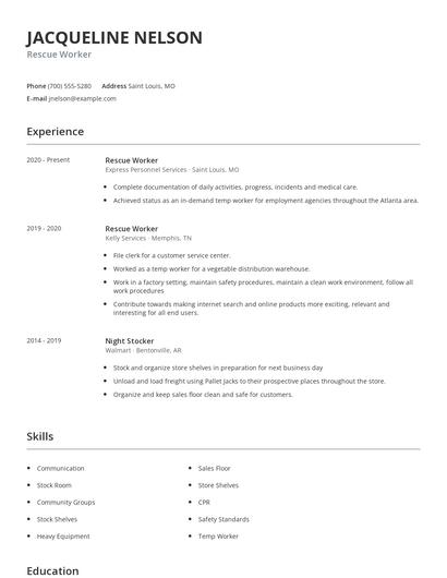 Rescue Worker Resume