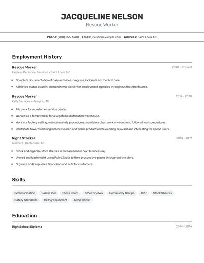 Rescue Worker Resume