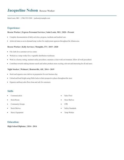 Rescue Worker Resume