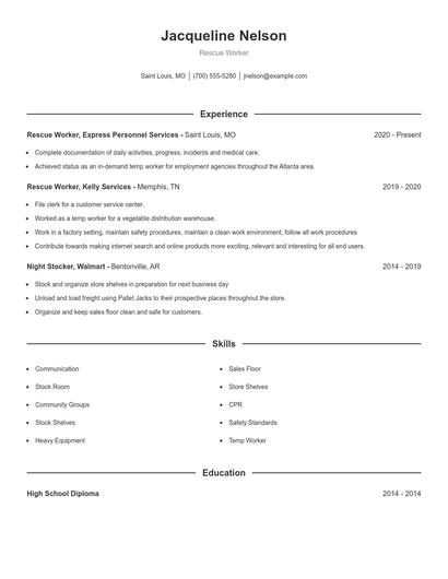 Rescue Worker Resume