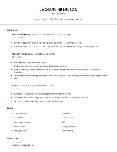 Rescue Worker Resume