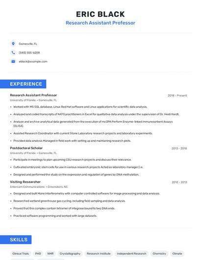 Research Assistant Professor Resume