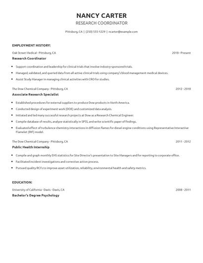 Research Coordinator Resume