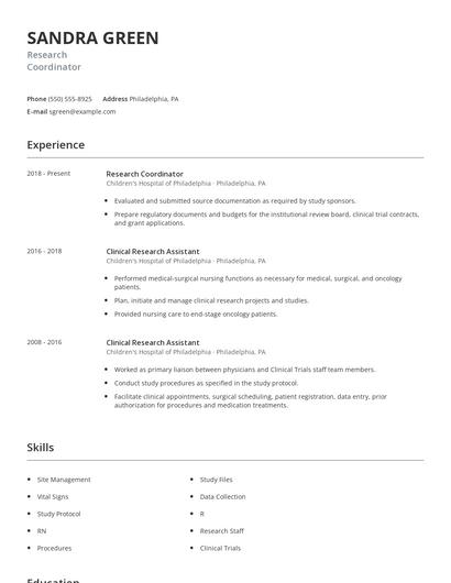 Research Coordinator Resume
