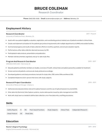 Research Coordinator Resume