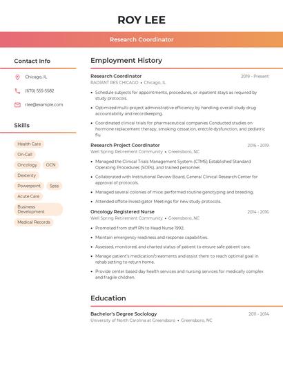 Research Coordinator Resume